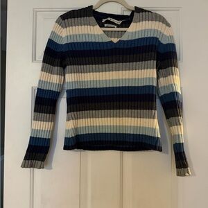 Tommy Hilfiger Blue and Gray Striped Sweater